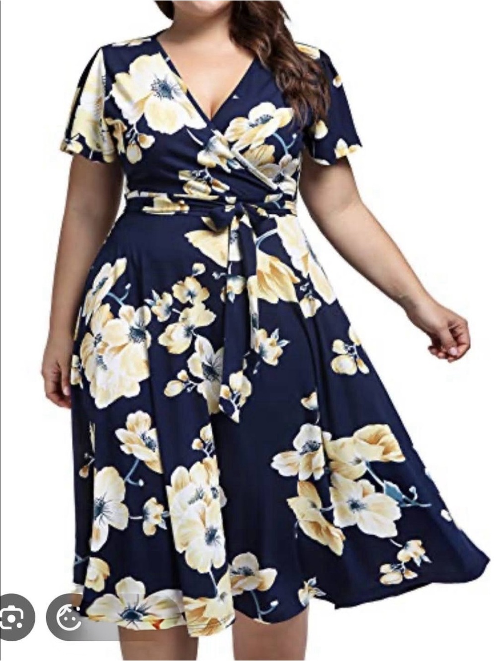 Plus Size Navy Floral Wrap Dress with Tie Waist